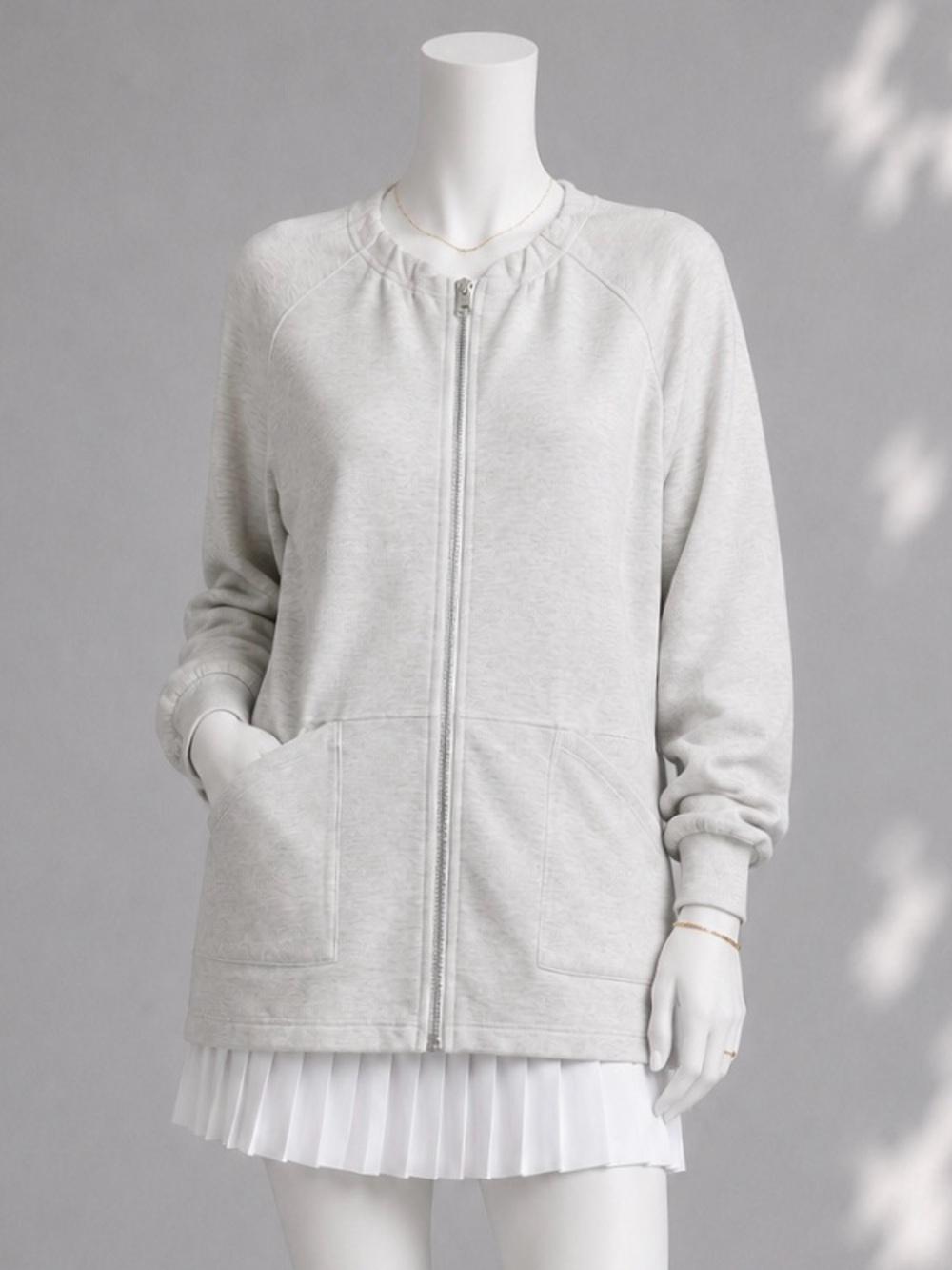 Varley Evelyn Jacket XS Off White Heathered Oversized Full Zip Minimalist